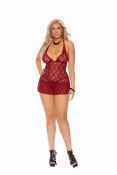 Burgundy Lace Babydoll With Matching Panty